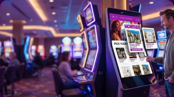Guest using a gifting kiosk on the casino floor